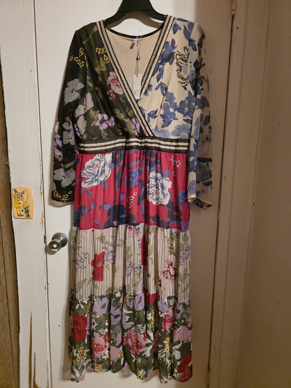 Kaktus Mixed Floral Patchwork Maxi Dress in Red, Blue, Cream, Black, Green